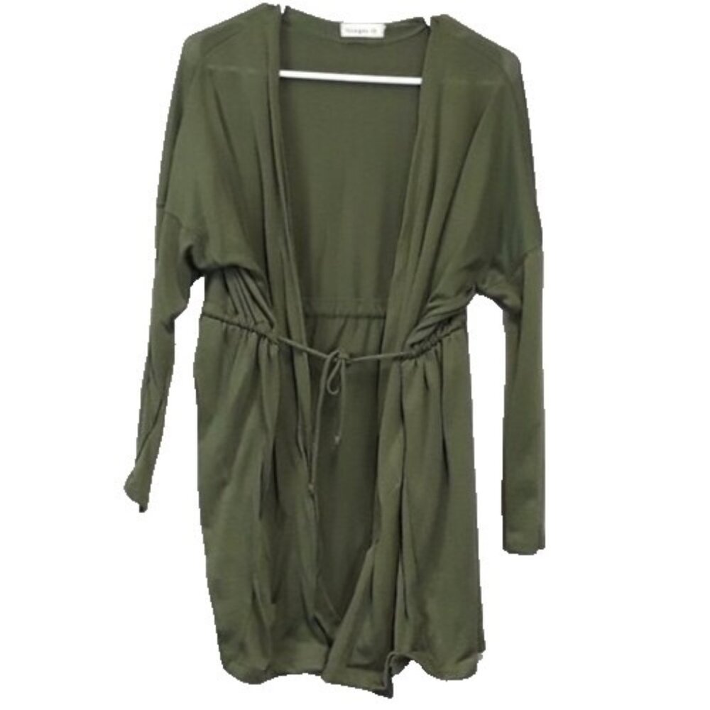 Ginger G Womens Cardigan Size Large Green Open Drawstring Tie Casual‎ Preppy